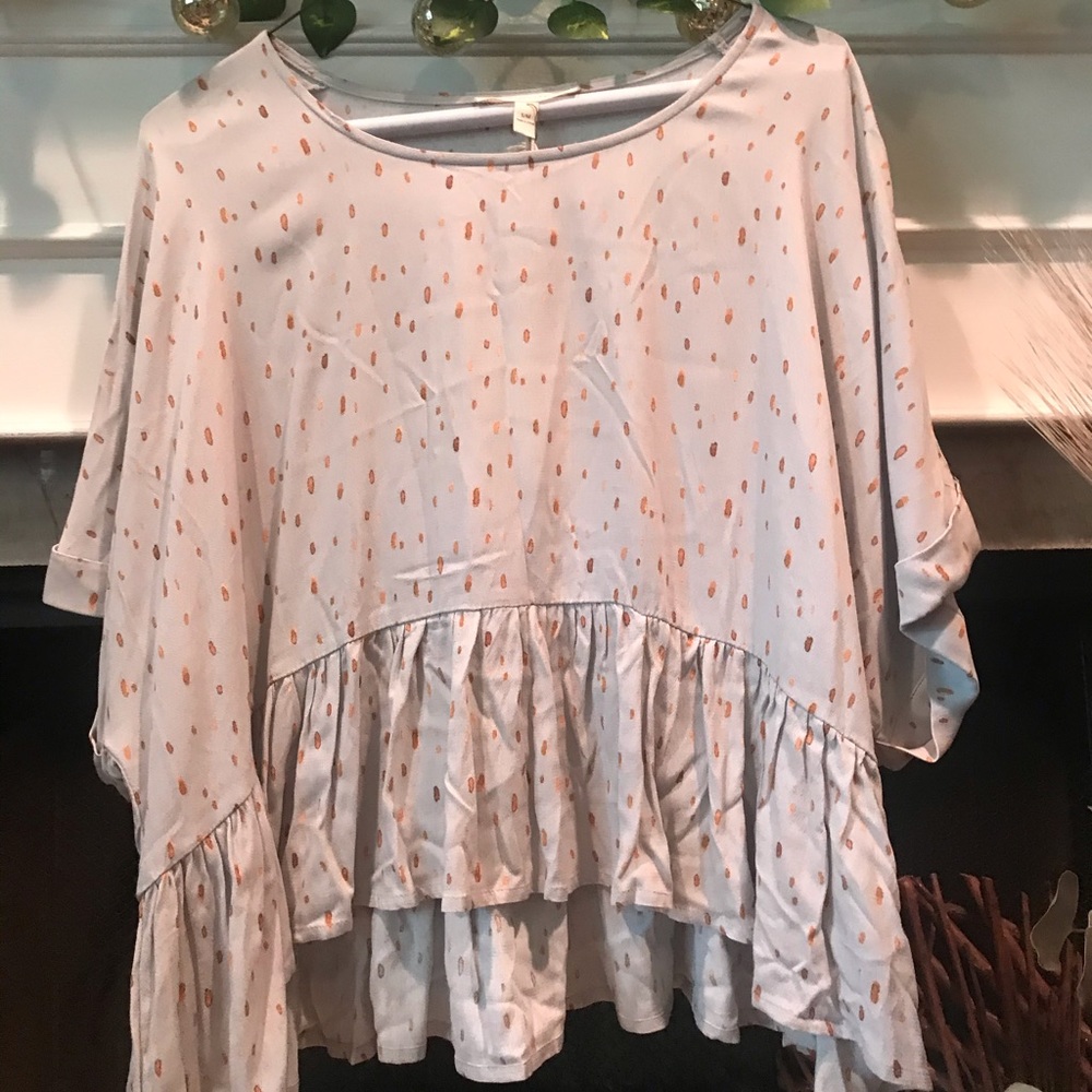 High Low Blouse with rust color dots